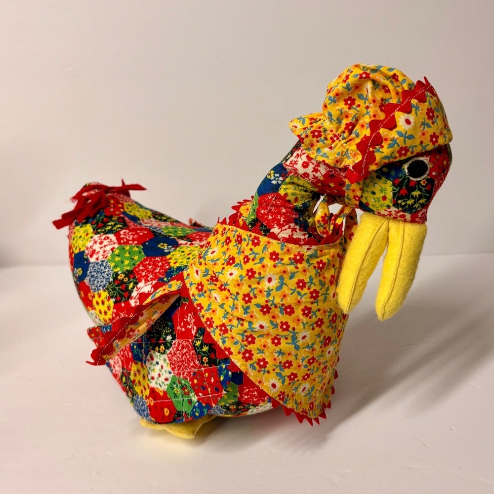 Vintage Handmade Patchwork Quilted Goose Plush Farmhouse Decor Floral Bonnet TLC